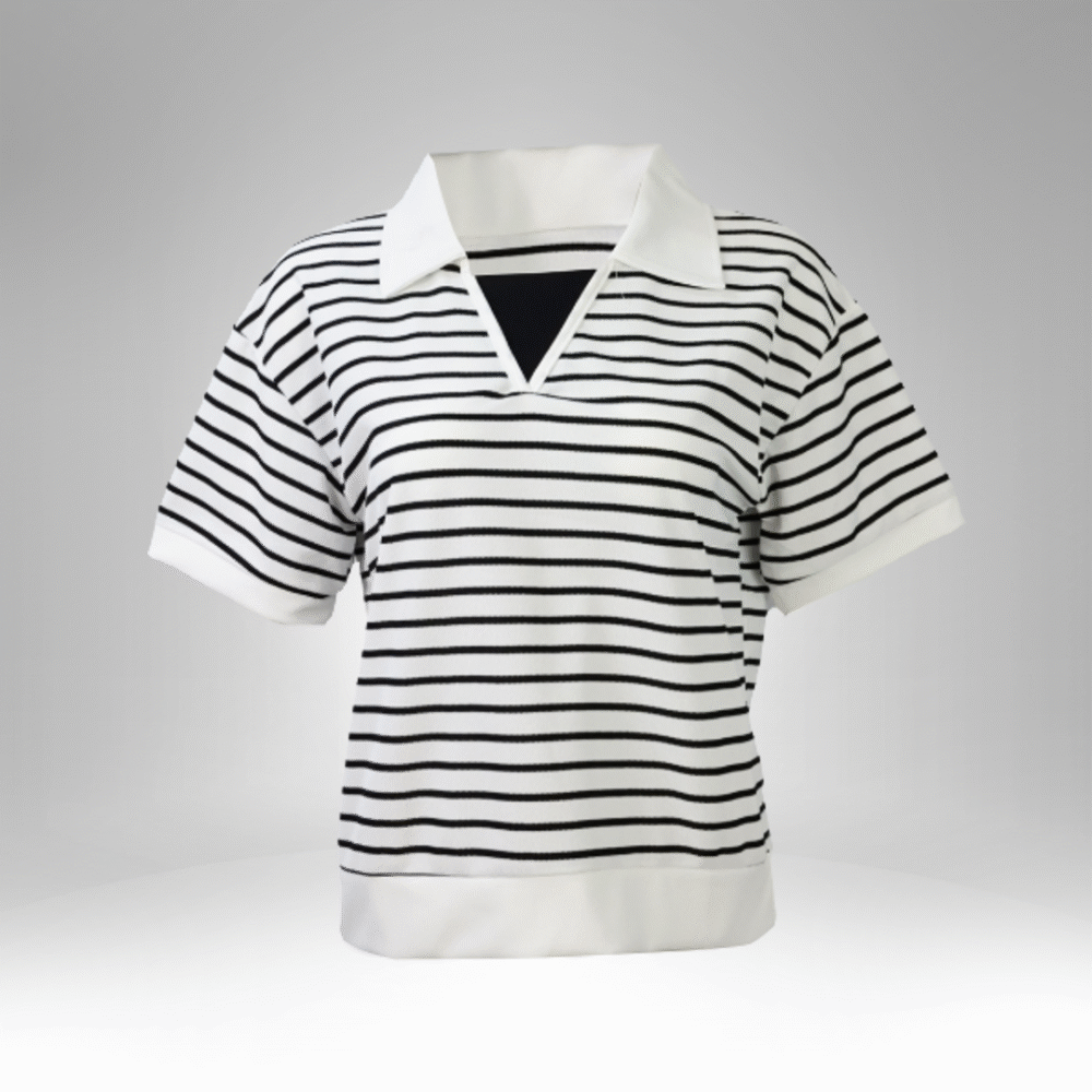 Women’s Striped Collared Short Sleeve Top (18020) - Image 3
