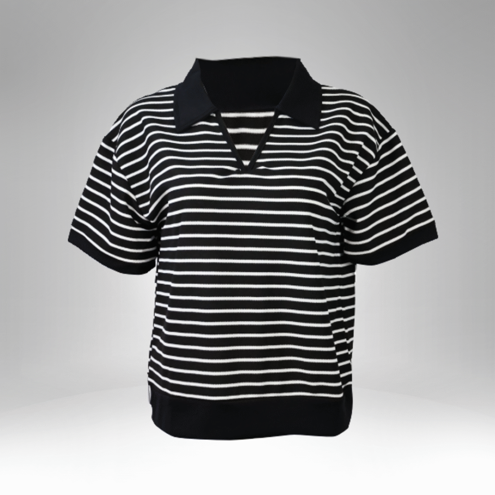 Women’s Striped Collared Short Sleeve Top (18020) - Image 2