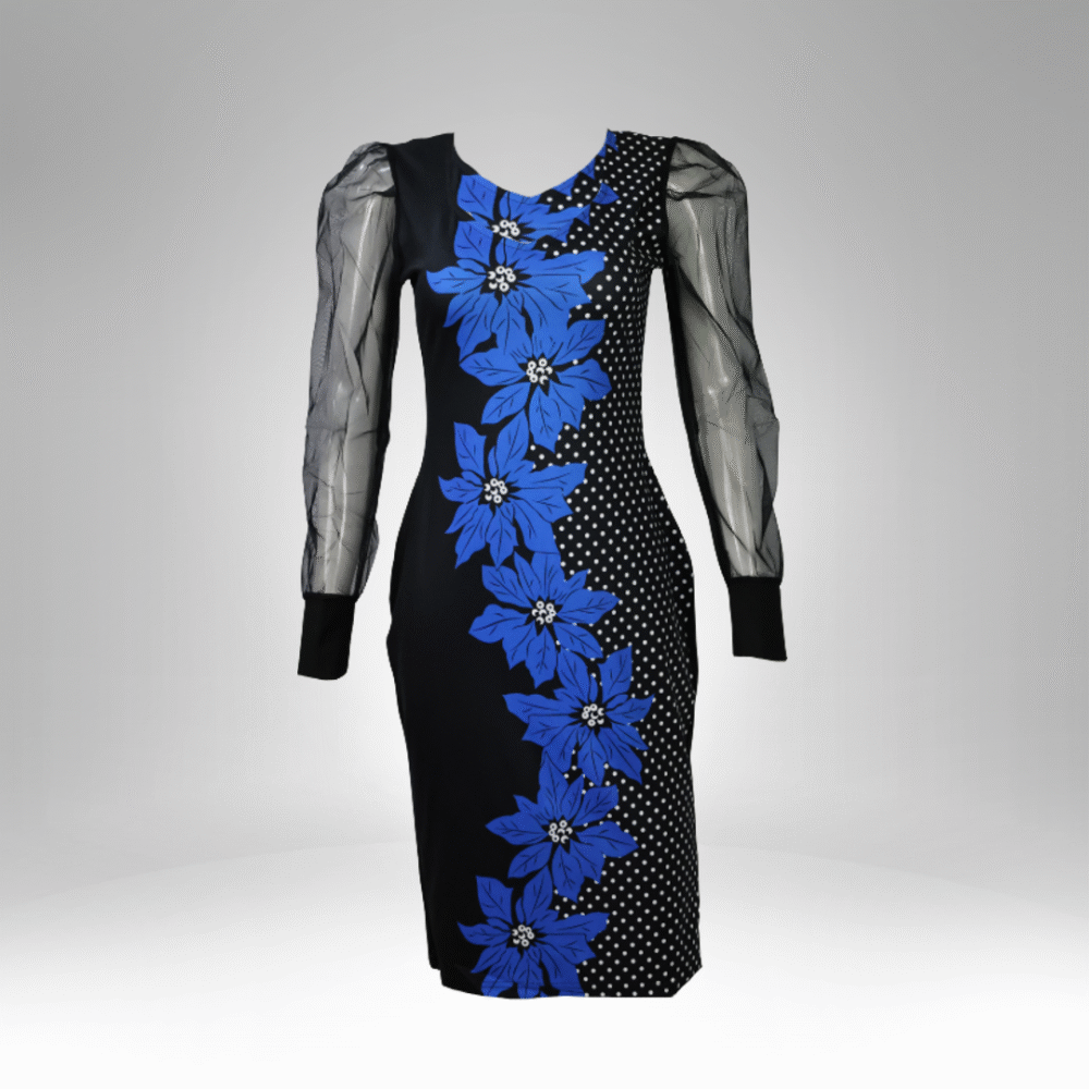 Women’s Floral Mesh Sleeve Midi Dress (1115) - Image 2