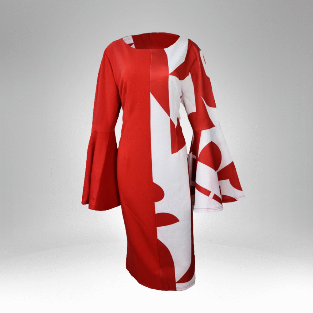 Red & White Bell Sleeve Midi Dress (BL185)