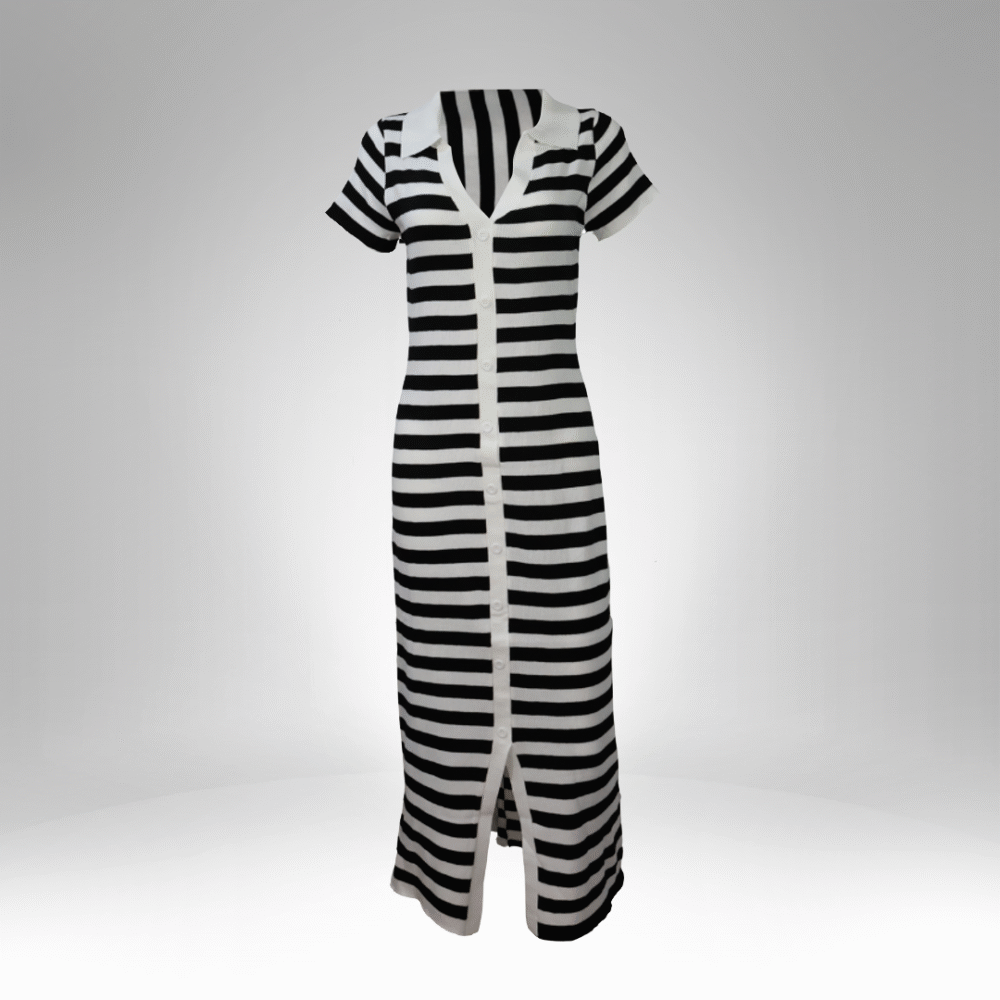 Striped Button-Down Maxi Dress (D0820)