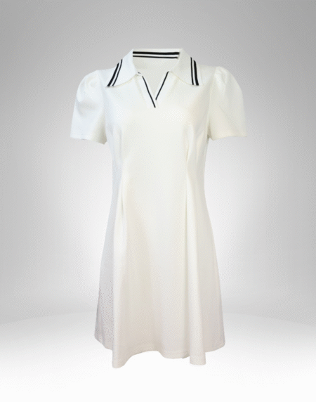 Women's Short Sleeve Polo Collar A-Line Dress (1116)