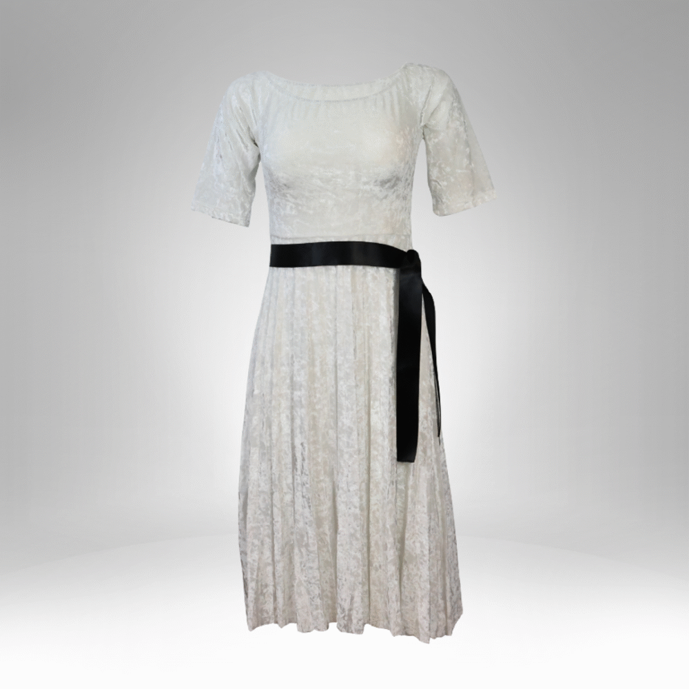 Velvet Midi Dress with Satin Waist Tie (1139)