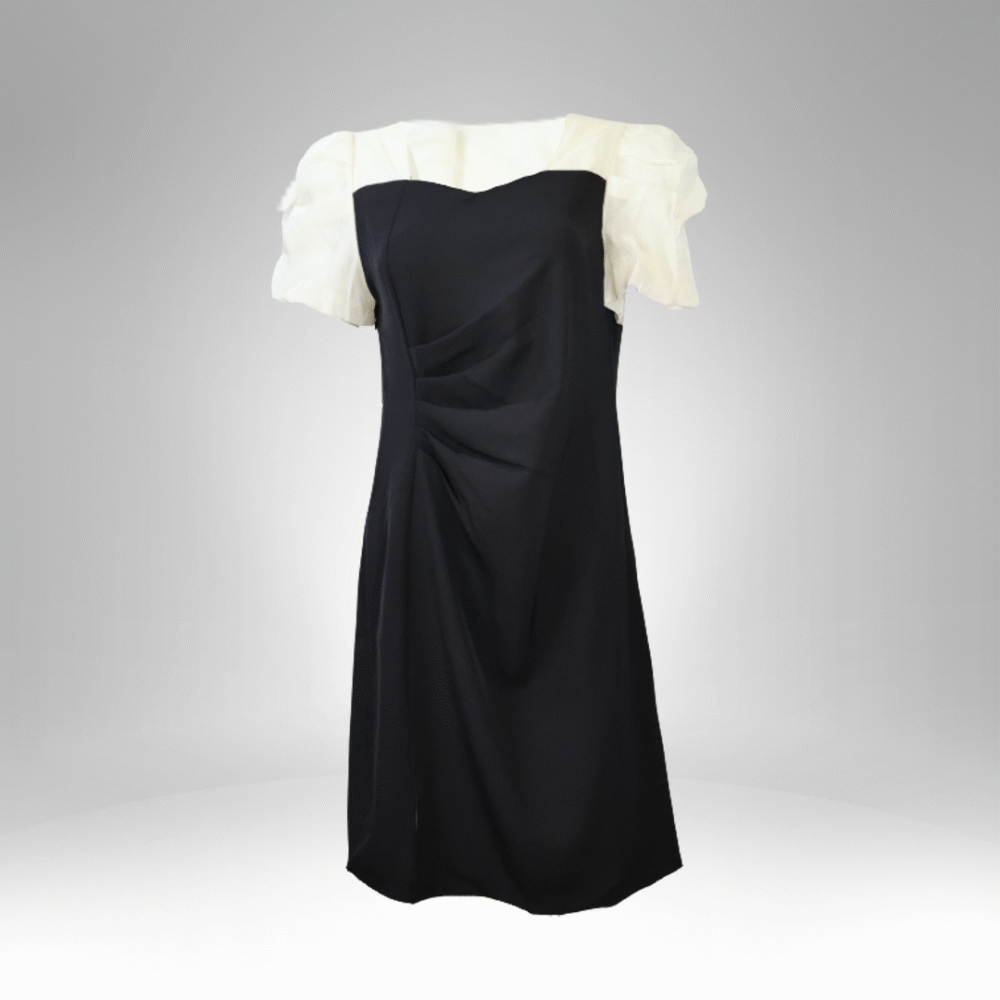 Women's Black and White Puff Sleeve Midi Dress (77)