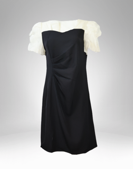 Women's Black and White Puff Sleeve Midi Dress (77)