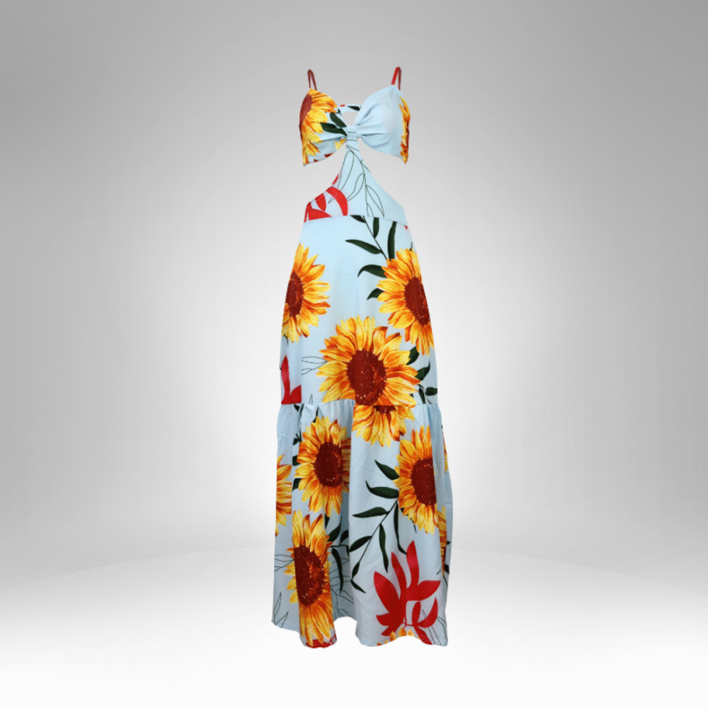 Sunflower Cutout Maxi Dress – Tie-Front, Tiered Hem (6297)