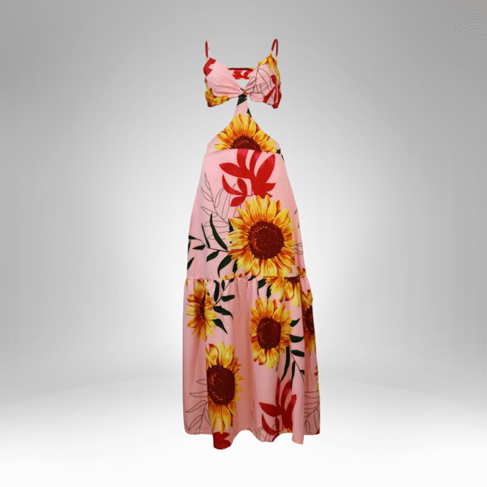 Sunflower Cutout Maxi Dress – Tie-Front, Tiered Hem (6297) - Image 3