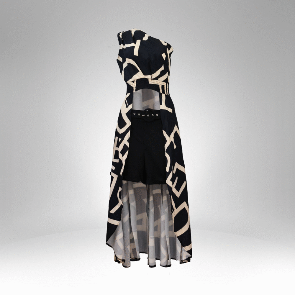 Women’s One-Shoulder Long Overlay Romper (696) - Image 4