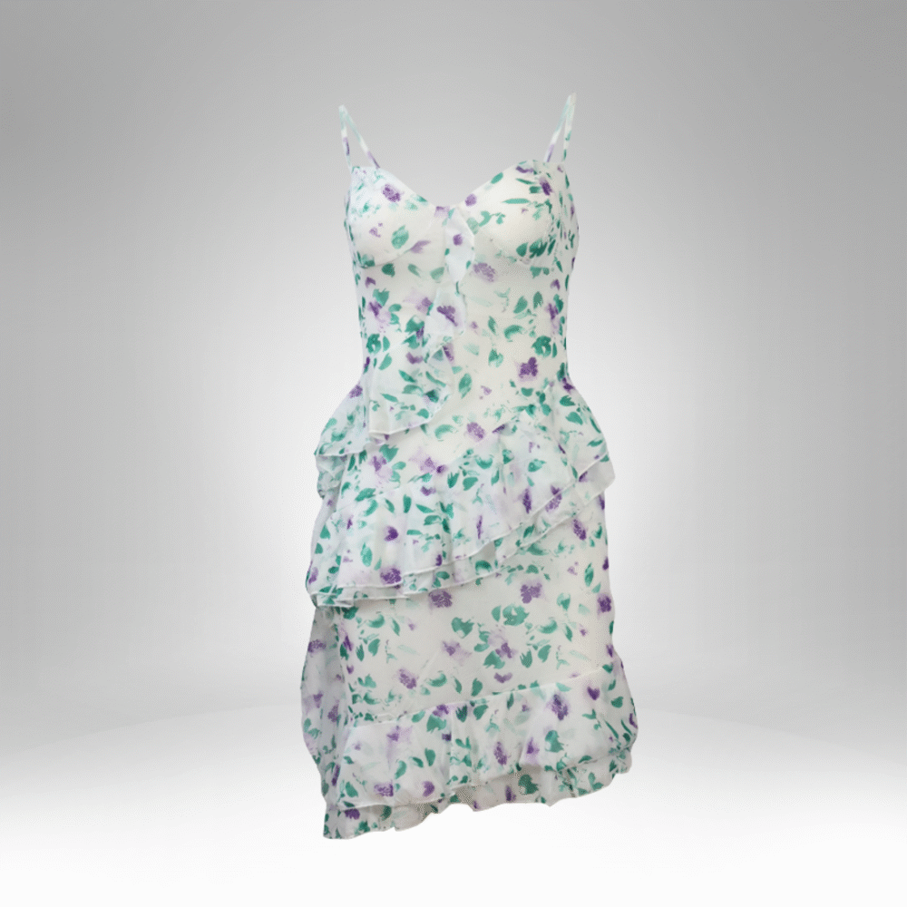 Floral Ruffle Spaghetti Strap Dress (9251)