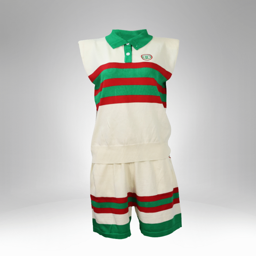 Women’s Striped Sleeveless Polo Top and Shorts Set (04) - Image 3
