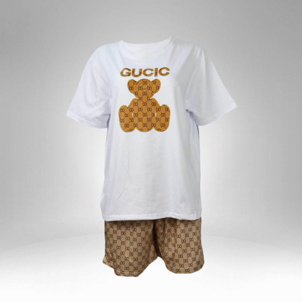 Women's Bear Print T-Shirt and Shorts Set (1116) - Image 2