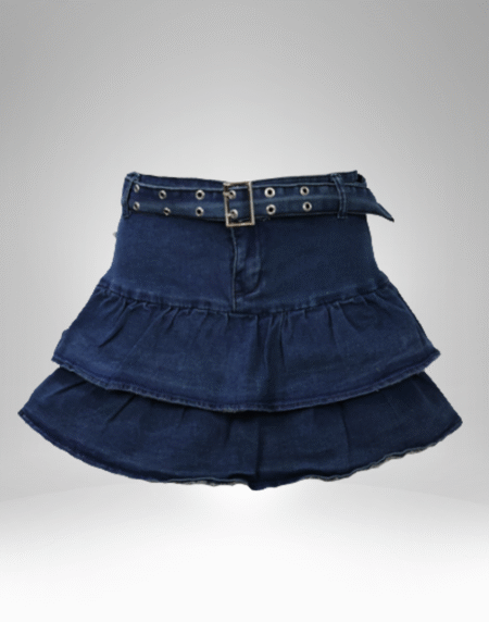 Women's Tiered Denim Mini Skirt with Belt (103)
