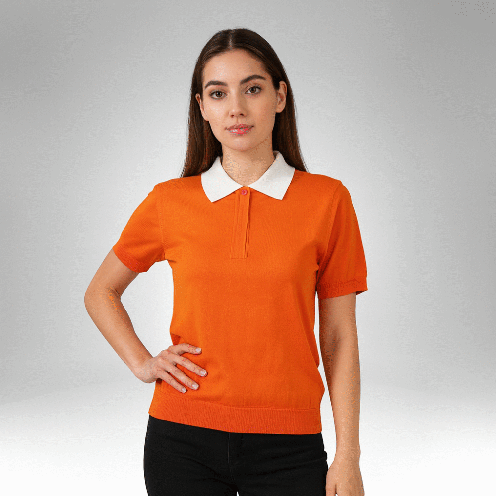 Women's Short-Sleeve Contrast Collar Polo Shirt (1213)