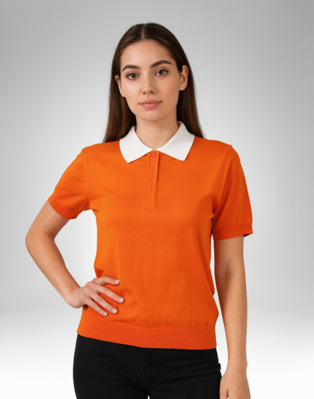 Women's Short-Sleeve Contrast Collar Polo Shirt (1213)