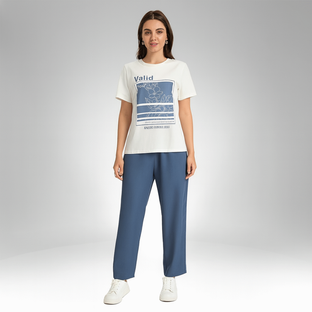 Women’s Casual Printed T-Shirt and Relaxed Fit Pants Set (8047)