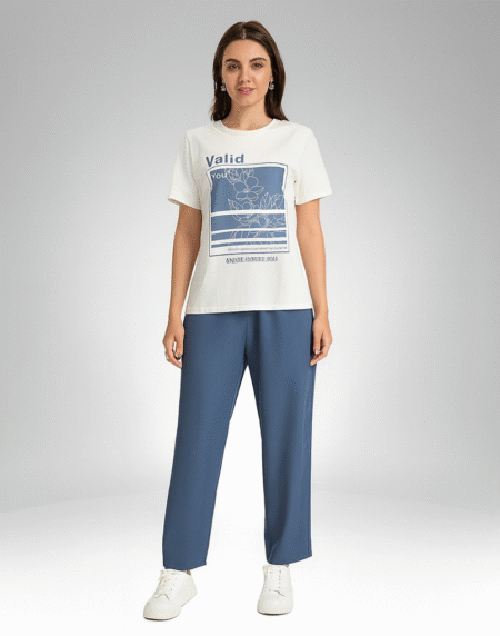 Women’s Casual Printed T-Shirt and Relaxed Fit Pants Set (8047)