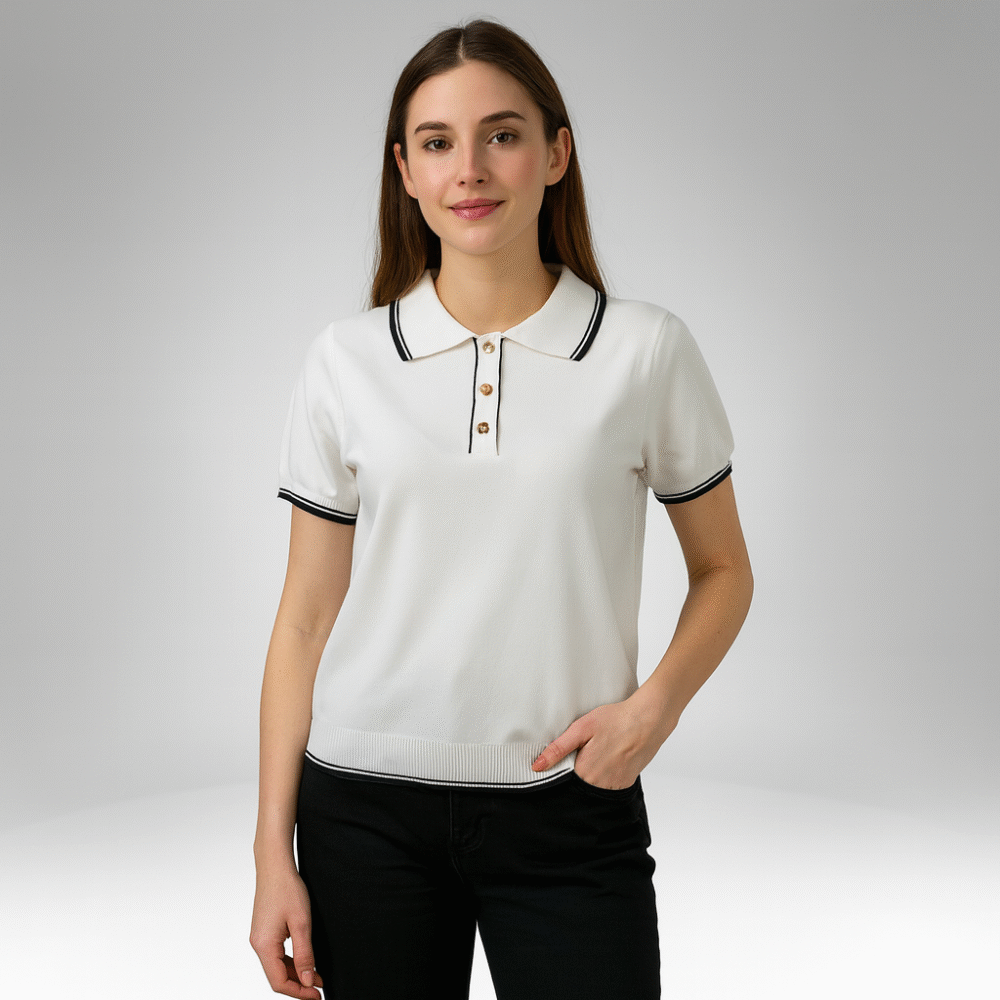 Women's Short Sleeve Polo Knit Top (067)