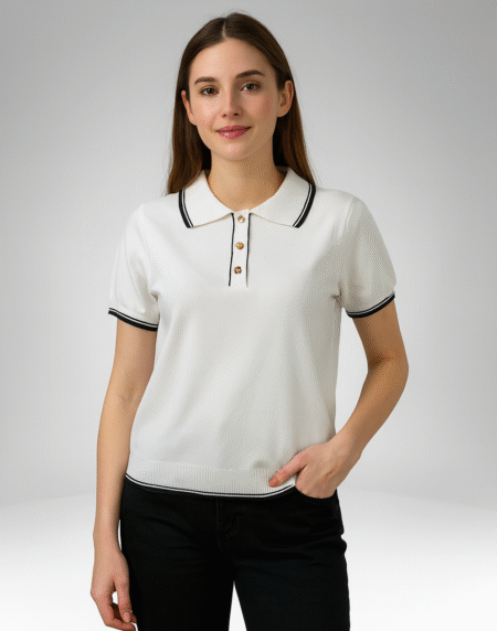 Women's Short Sleeve Polo Knit Top (067)